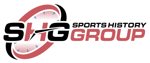 Sports History Group logo: SHG lettering over a red swoosh beside the words Sports History Group