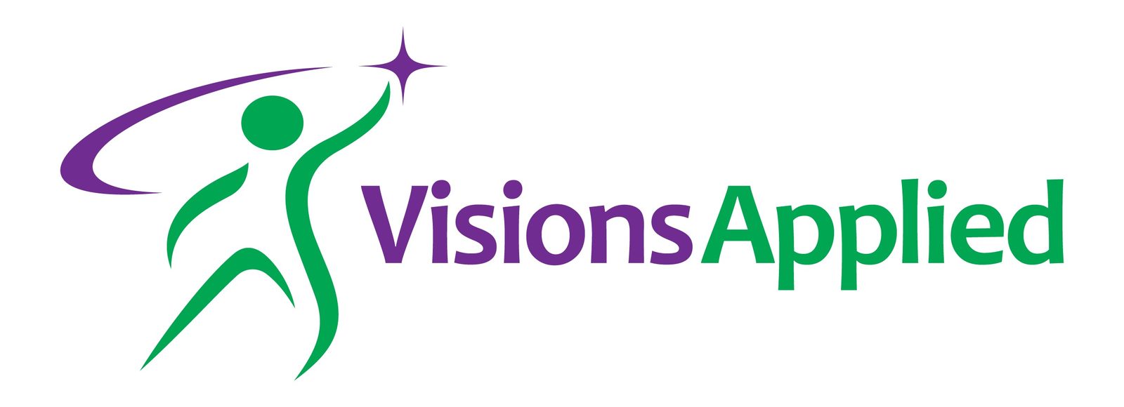 Visions Applied logo: a green figure reaching toward a purple star beside the company name
