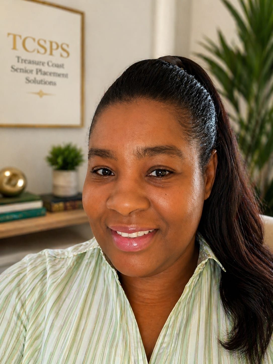 Faith-Marie Griffiths, founder and president of Treasure Coast Caregiver Workforce Foundation Inc., smiling in her office
