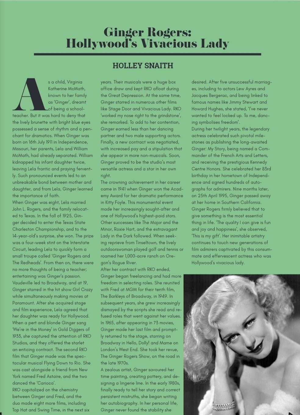 Holley Snaith’s article on Ginger Rogers
