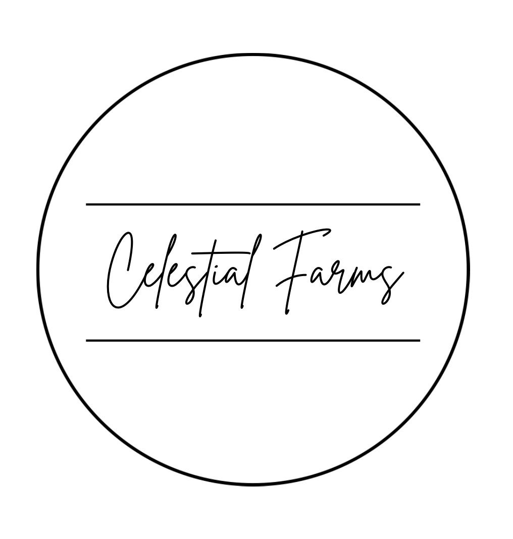 Celestial Farms logo, a script wordmark inside a circle