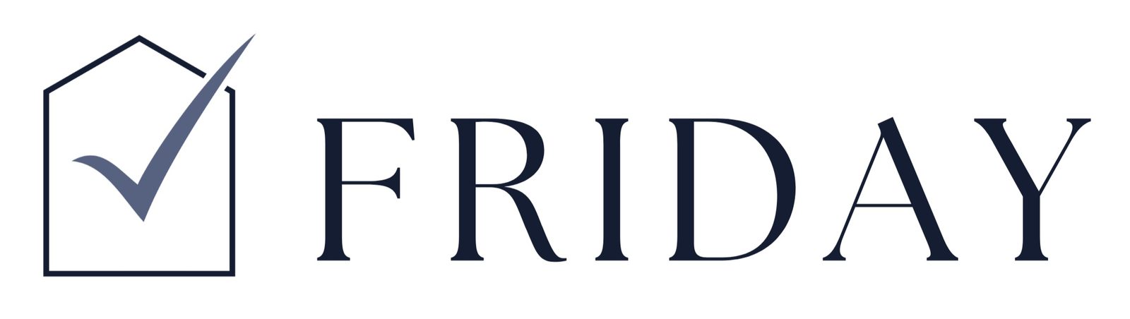 Friday logo: a checkmark inside a house outline beside the word FRIDAY