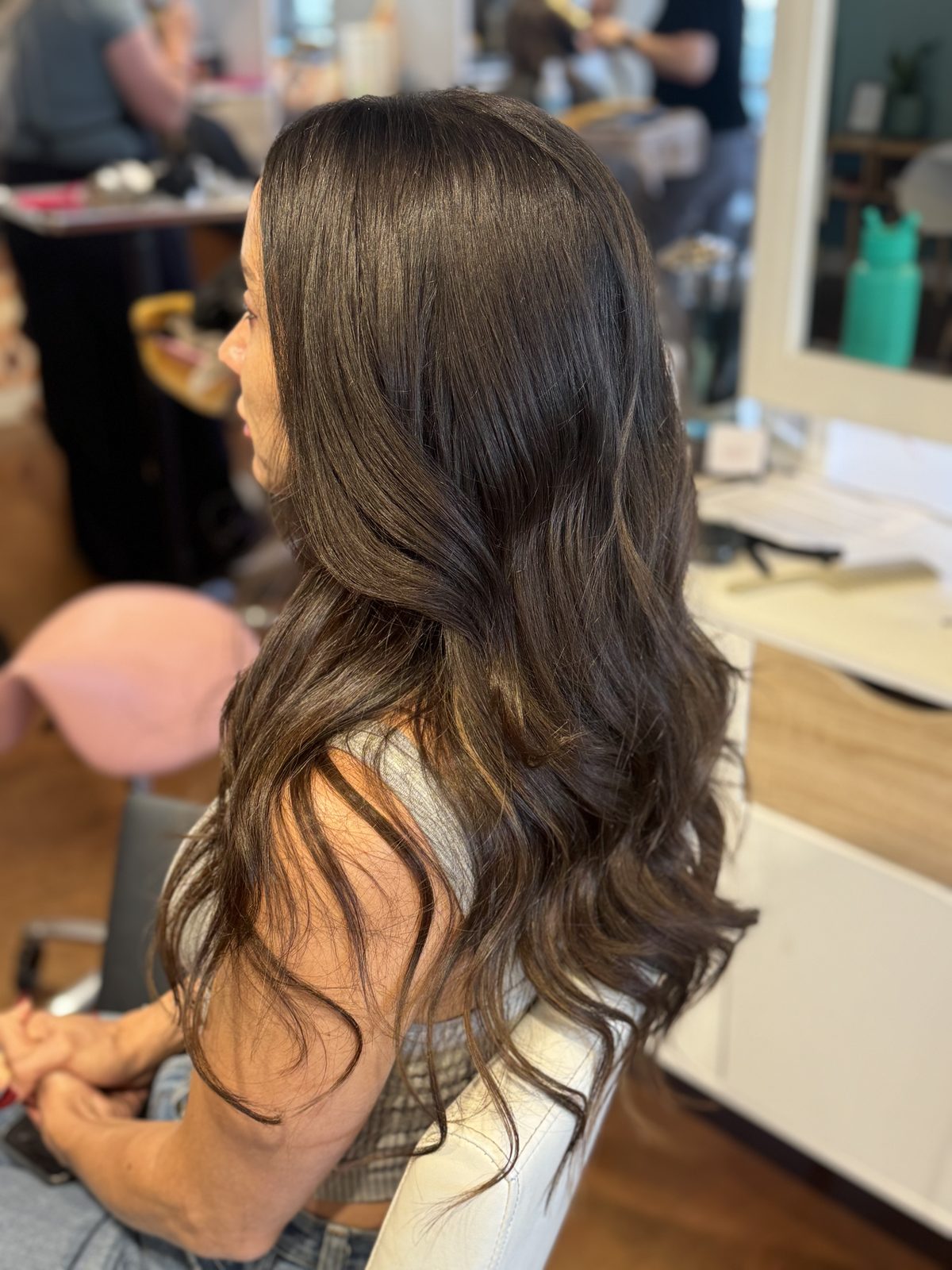 Long brunette waves styled by MollyAnn Hair