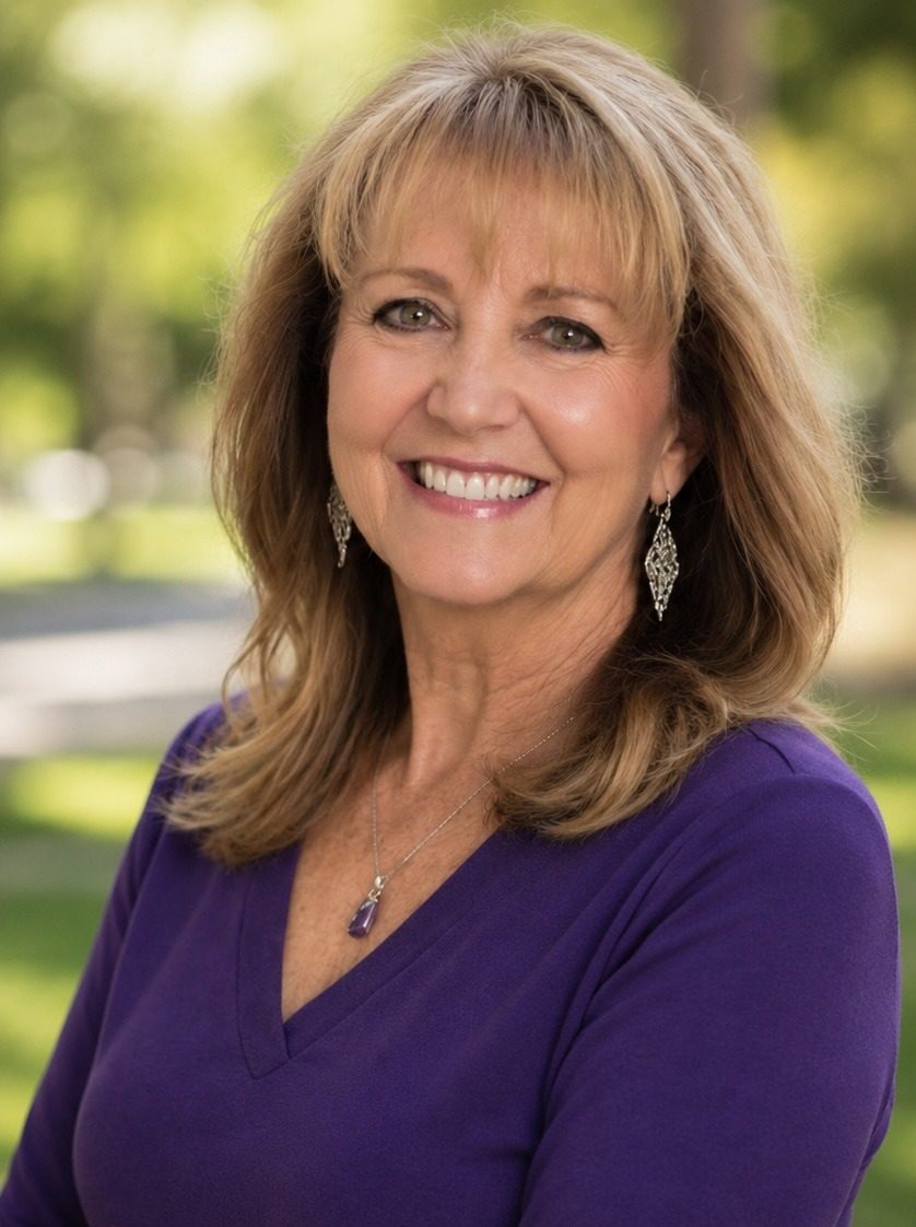 Paris Heinen, founder of Always On Your Side Coaching, smiling outdoors in a purple top