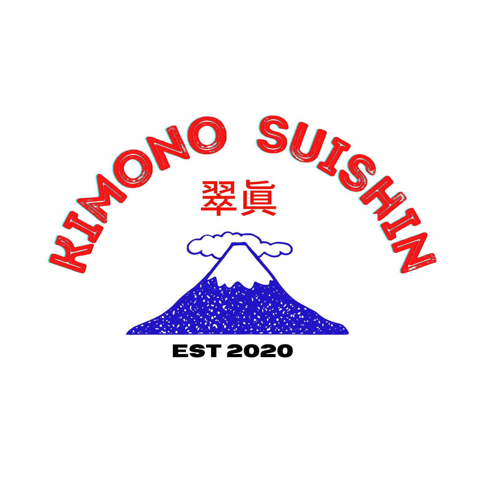 Kimono Suishin logo: red lettering over a blue Mount Fuji with the characters 翠眞, est. 2020