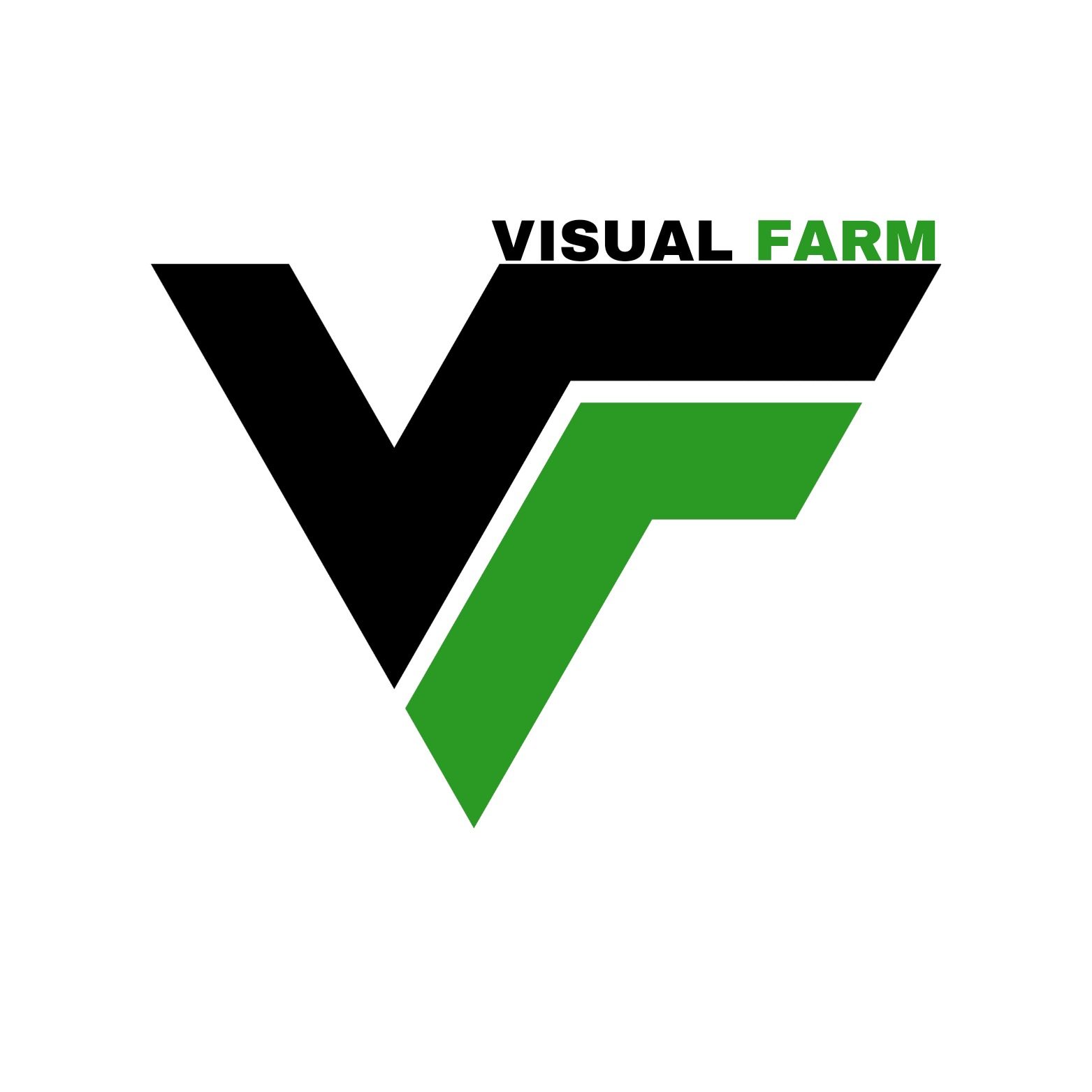 VisualFarm Production logo, a black V and green F monogram