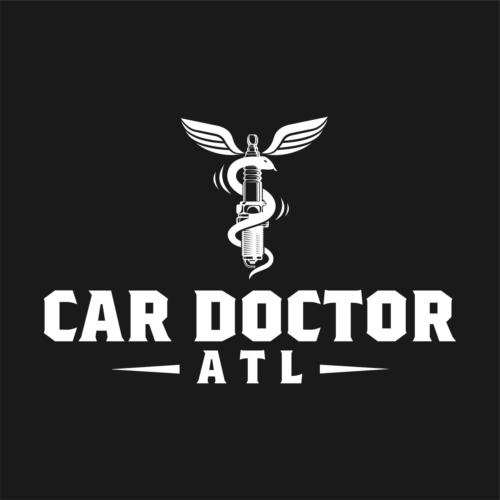 CarDoctorATL logo, a winged spark plug wrapped by a snake