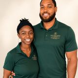 Lance and Monica Felder, co-founders of Tru Balance & Company, side by side in matching green company polos