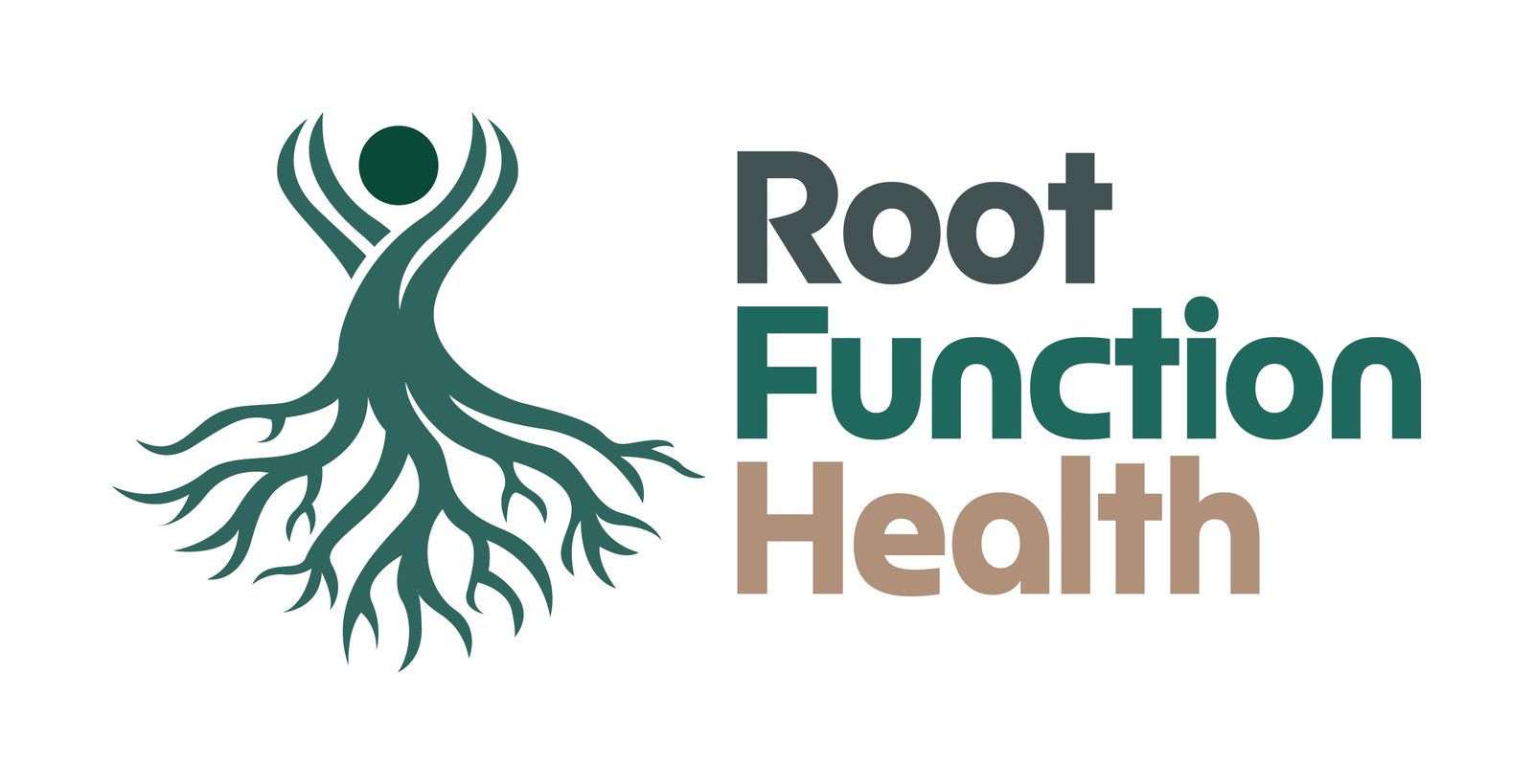 Root Function Health logo, a teal figure with arms raised rising from tree roots beside the practice name